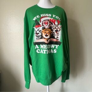 Fifth Sun We Hiss You a Meowy Catmas Green Sweatshirt 2XL PREOWNED (B1)